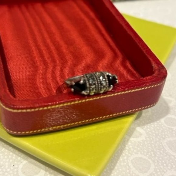 VTG 925 Sterling Black Onyx Marcasite RING - Picture 6 of 10